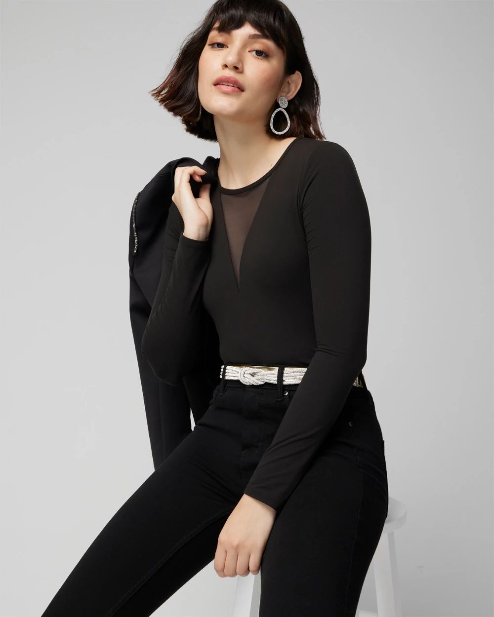 WHBM FORME Long Sleeve Mesh Top White House Black Market